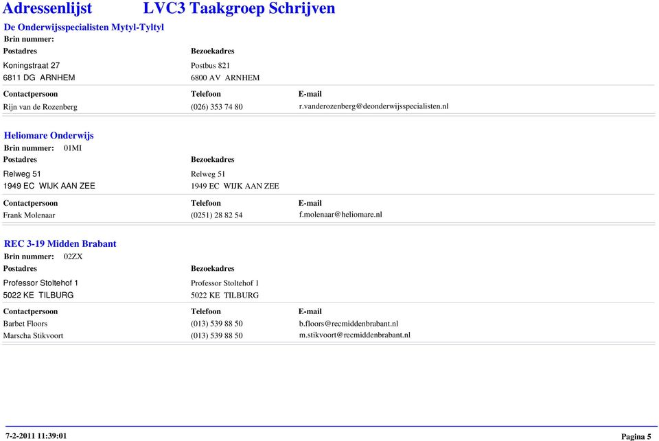 nl Heliomare Onderwijs 01MI Relweg 51 1949 EC WIJK AAN ZEE Relweg 51 1949 EC WIJK AAN ZEE Frank Molenaar (0251) 28 82 54 f.molenaar@heliomare.