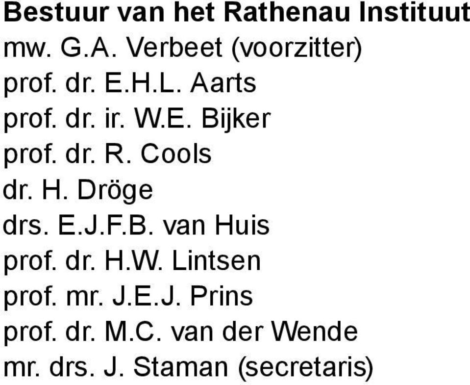 dr. R. Cools dr. H. Dröge drs. E.J.F.B. van Huis prof. dr. H.W.