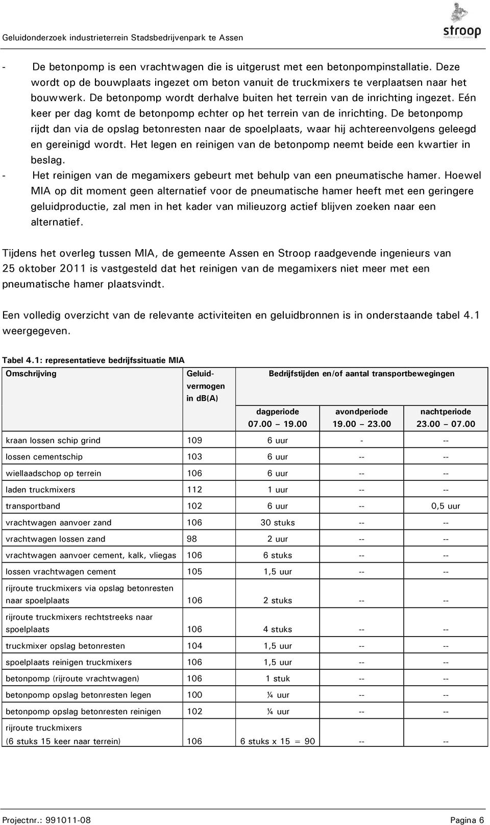 Eén keer per dag komt de betonpomp echter op het terrein van de inrichting. De betonpomp rijdt dan via de opslag betonresten naar de spoelplaats, waar hij achtereenvolgens geleegd en gereinigd wordt.