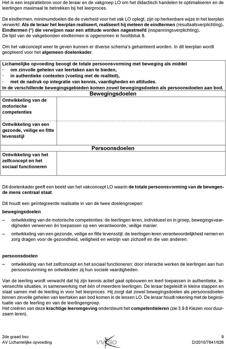 Als de leraar het leerplan realiseert, realiseert hij meteen de eindtermen (resultaatsverplichting). Eindtermen (*) die verwijzen naar een attitude worden nagestreefd (inspanningsverplichting).