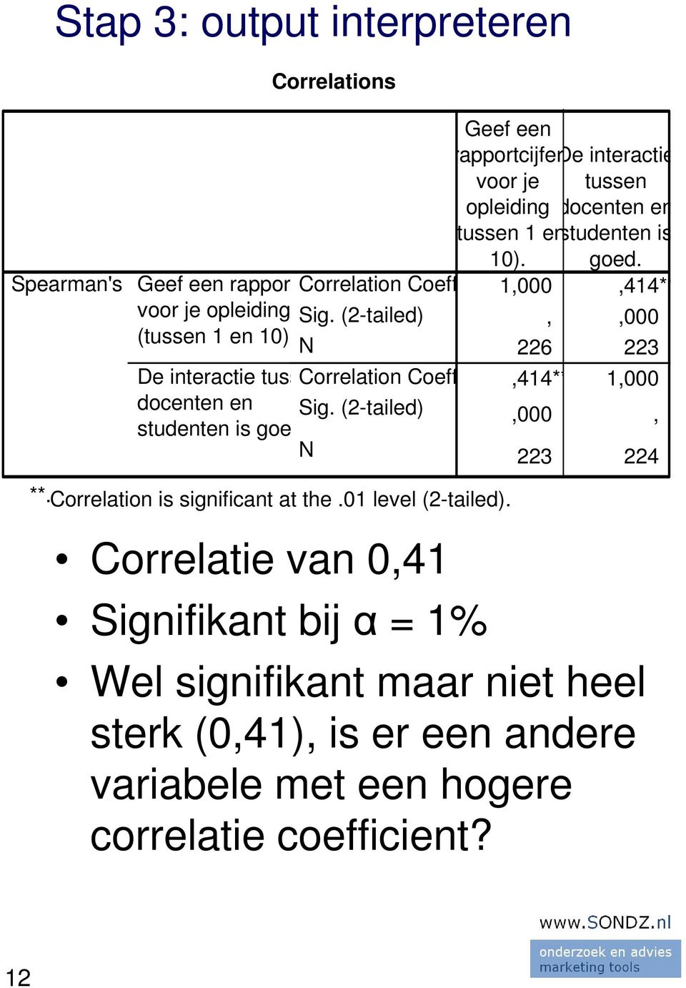 226 223 De interactie tussen,414** 1,000 docenten en,000, studenten is goed. 223 224 **. Correlation is significant at the.