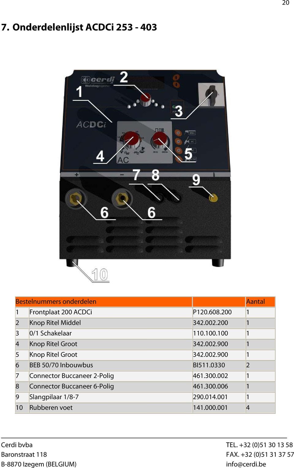 002.900 1 6 BEB 50/70 Inbouwbus BI511.0330 2 7 Connector Buccaneer 2-Polig 461.300.