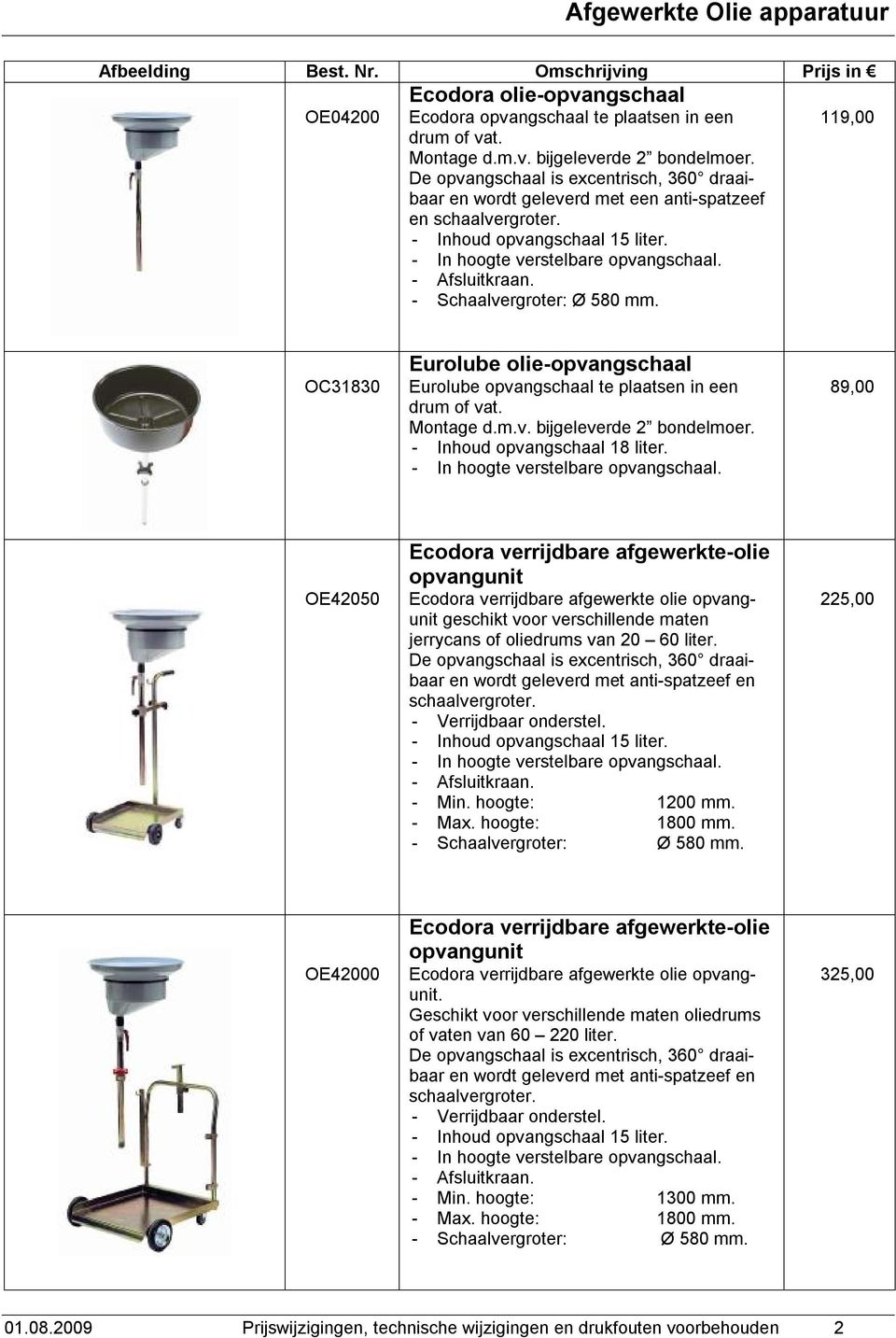 - Schaalvergroter: Ø 580 mm. OC31830 Eurolube olie-opvangschaal Eurolube opvangschaal te plaatsen in een drum of vat. Montage d.m.v. bijgeleverde 2 bondelmoer. - Inhoud opvangschaal 18 liter.