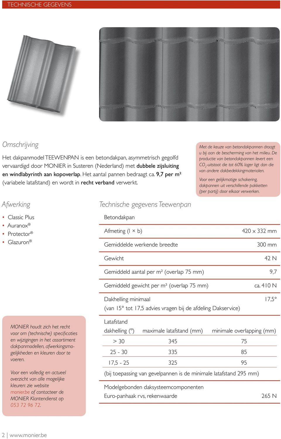 De productie van betondakpannen levert een CO 2 -uitstoot die tot 60% lager ligt dan die van andere dakbedekkingmaterialen.