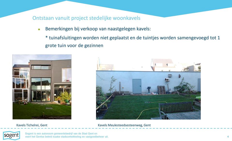 samengevoegd tot 1 grote tuin voor de gezinnen Kavels Tichelrei, Gent Kavels