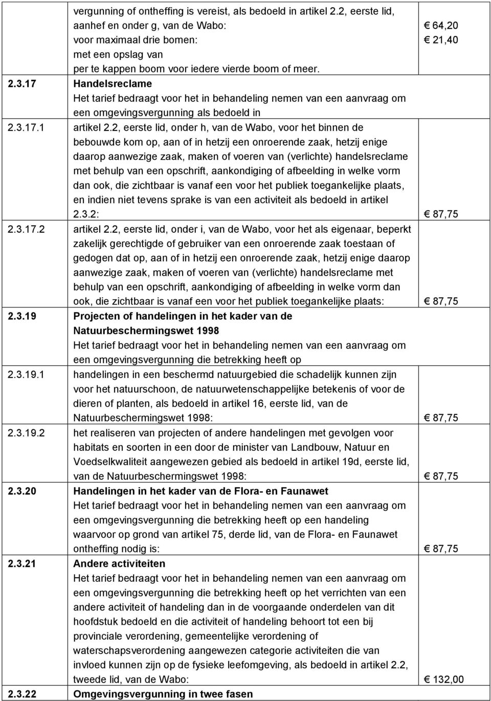 17 Handelsreclame een omgevingsvergunning als bedoeld in 64,20 21,40 2.3.17.1 artikel 2.