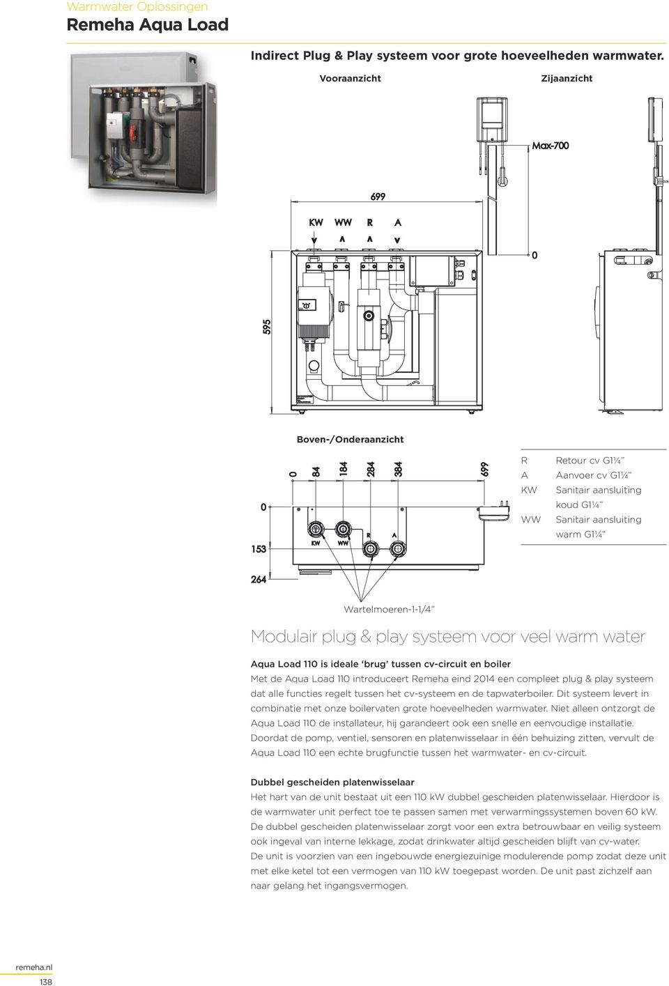 systeem voor veel warm water Aqua Load 110 is ideale brug tussen cv-circuit en boiler Met de Aqua Load 110 introduceert Remeha eind 2014 een compleet plug & play systeem dat alle functies regelt