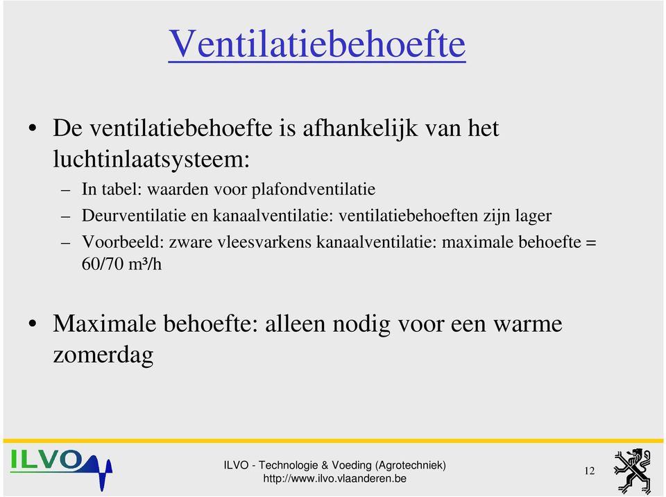 kanaalventilatie: ventilatiebehoeften zijn lager Voorbeeld: zware vleesvarkens