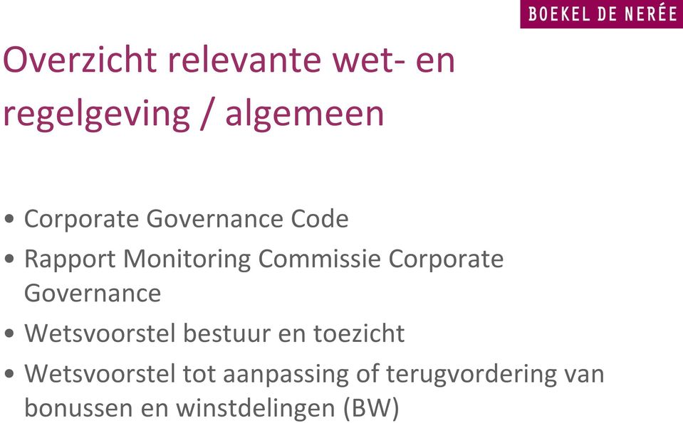 Corporate Governance Wetsvoorstel bestuur en toezicht