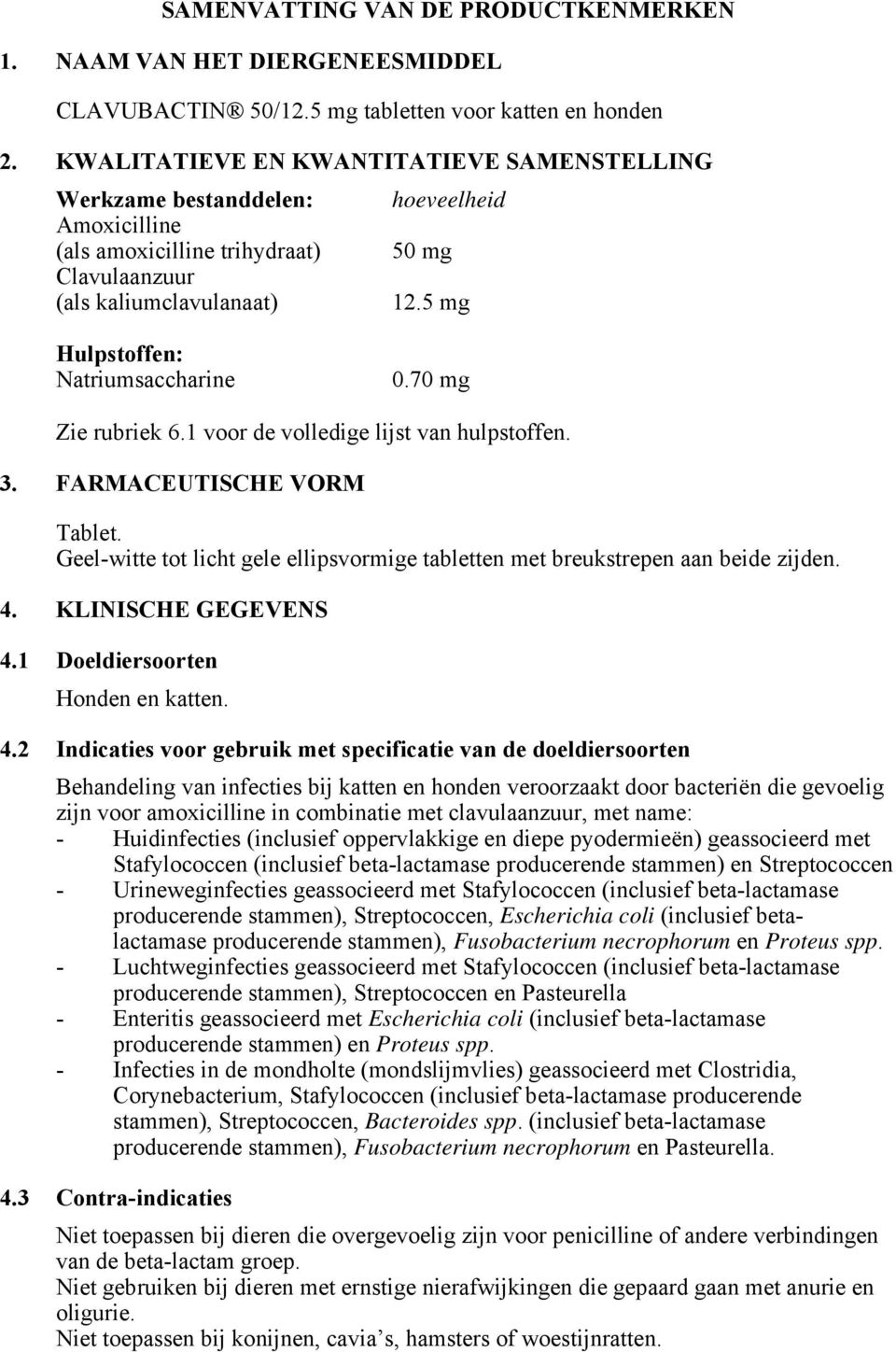 5 mg Hulpstoffen: Natriumsaccharine 0.70 mg Zie rubriek 6.1 voor de volledige lijst van hulpstoffen. 3. FARMACEUTISCHE VORM Tablet.