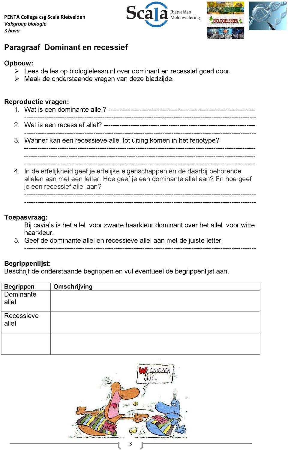 Wanner kan een recessieve allel tot uiting komen in het fenotype? 4. In de erfelijkheid geef je erfelijke eigenschappen en de daarbij behorende allelen aan met een letter.