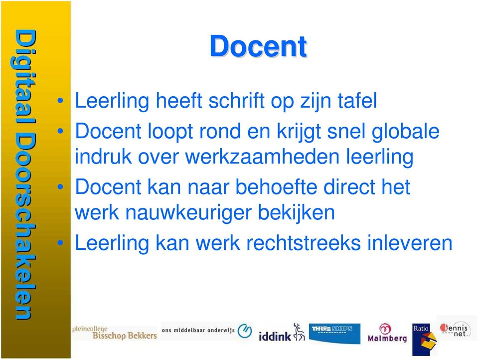 werkzaamheden leerling Docent kan naar behoefte direct