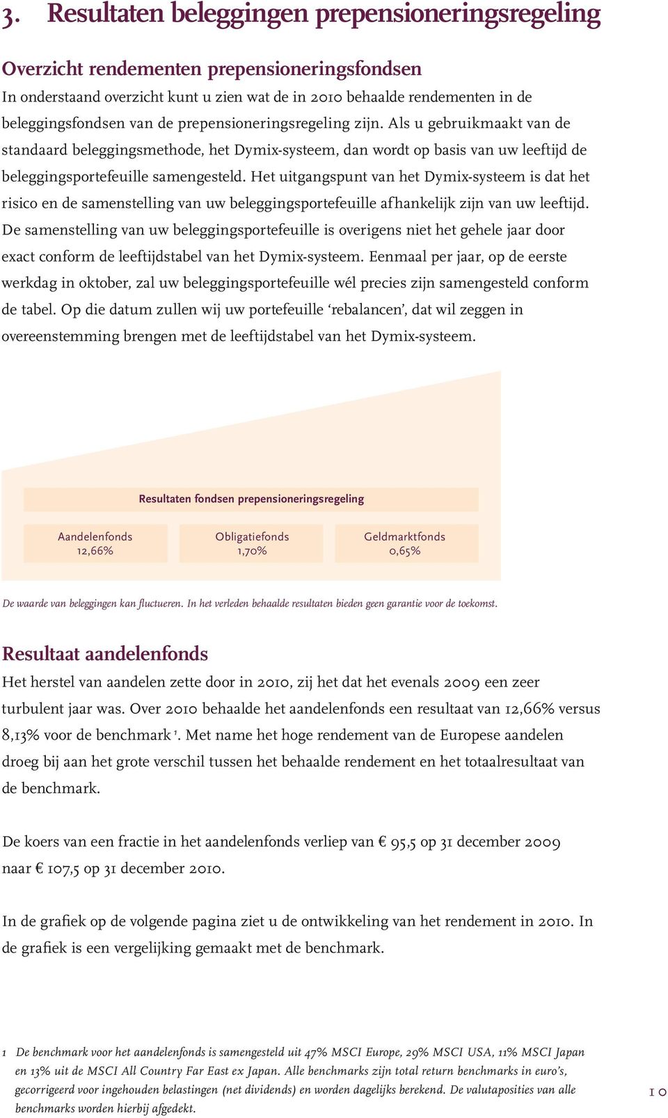 Het uitgangspunt van het Dymix-systeem is dat het risico en de samenstelling van uw beleggingsportefeuille afhankelijk zijn van uw leeftijd.