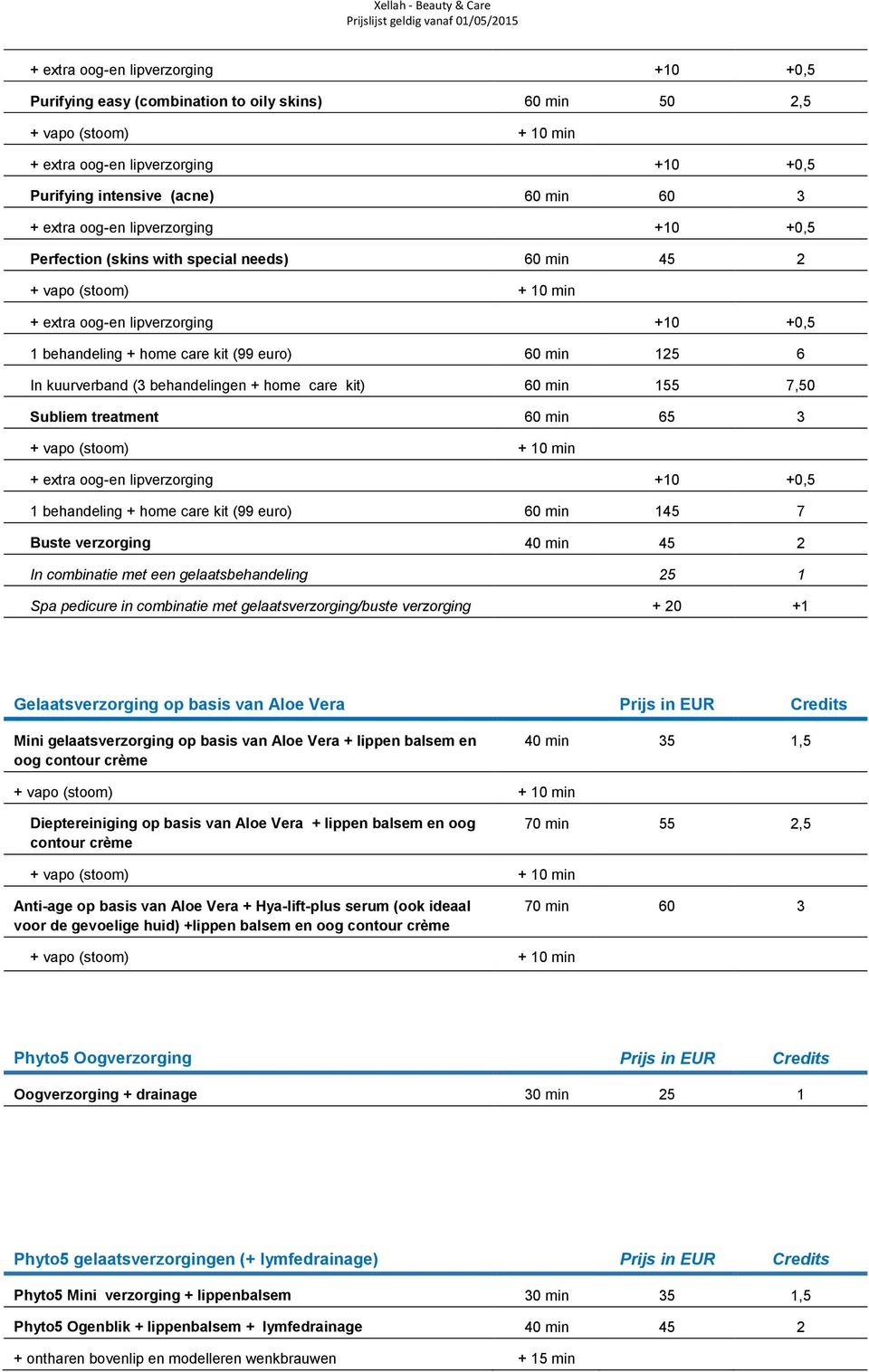 gelaatsbehandeling 25 1 Spa pedicure in combinatie met gelaatsverzorging/buste verzorging + 20 +1 Gelaatsverzorging op basis van Aloe Vera Prijs in EUR Credits Mini gelaatsverzorging op basis van