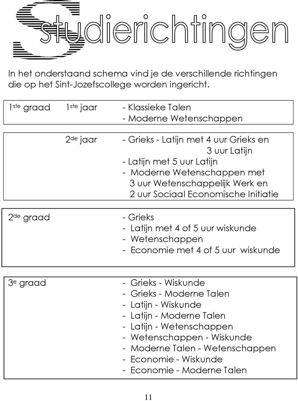 Wetenschappen met 3 uur Wetenschappelijk Werk en 2 uur Sociaal Economische Initiatie 2 de graad - Grieks - Latijn met 4 of 5 uur wiskunde - Wetenschappen - Economie met 4 of