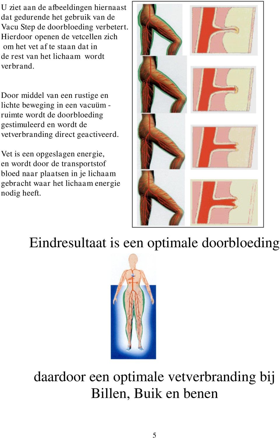 Door middel van een rustige en lichte beweging in een vacuüm - ruimte wordt de doorbloeding gestimuleerd en wordt de vetverbranding direct geactiveerd.