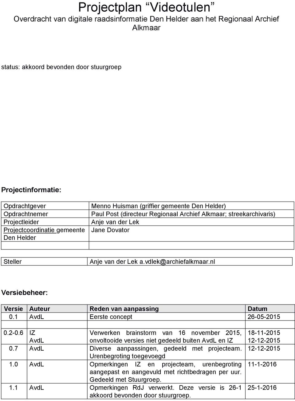 Steller Anje van der Lek a.vdlek@archiefalkmaar.nl Versiebeheer: Versie Auteur Reden van aanpassing Datum 0.1 AvdL Eerste concept 26-05-2015 0.2-0.