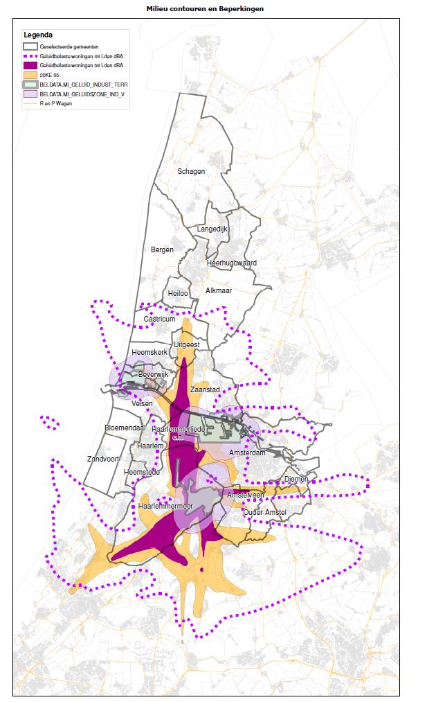 5. Milieu contouren en beperkingen Bron: Provincie Noord-Holland Contouren rondom Schiphol en industriële