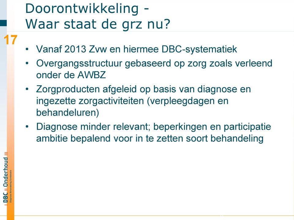 verleend onder de AWBZ Zorgproducten afgeleid op basis van diagnose en ingezette