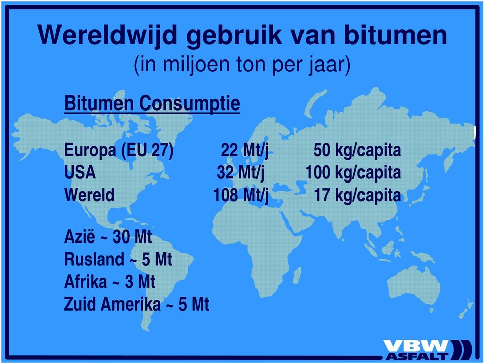 USA 32 Mt/j 100 kg/capita Wereld 108 Mt/j 17 kg/capita