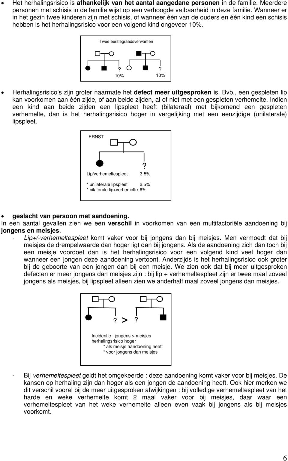 Twee eerstegraadsverwanten 10% 10% Herhalingsrisico s zijn groter naarmate het defect meer uitgesproken is. Bvb.