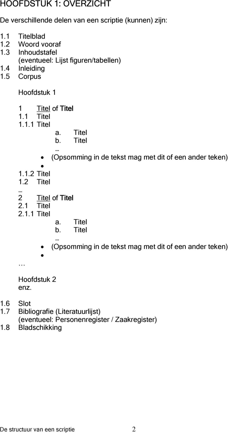 Titel (Opsomming in de tekst mag met dit of een ander teken) 1.1.2 Titel 1.2 Titel 2 Titel of Titel 2.1 Titel 2.1.1 Titel a. Titel b.