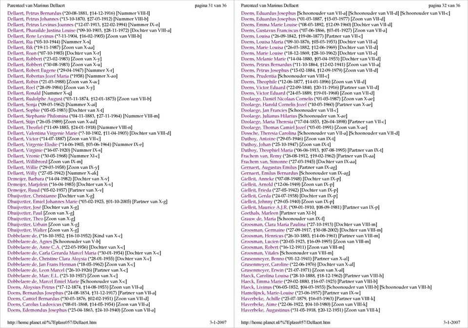 -11-1904, 16-02-1905) [Zoon van VIII-b] Dellaert, Ria (*05-10-1944) [Nummer X-s] Dellaert, Rik (*19-11-1987) [Zoon van X-aa] Dellaert, Roan (*07-10-1985) [Dochter van X-r] Dellaert, Robbert
