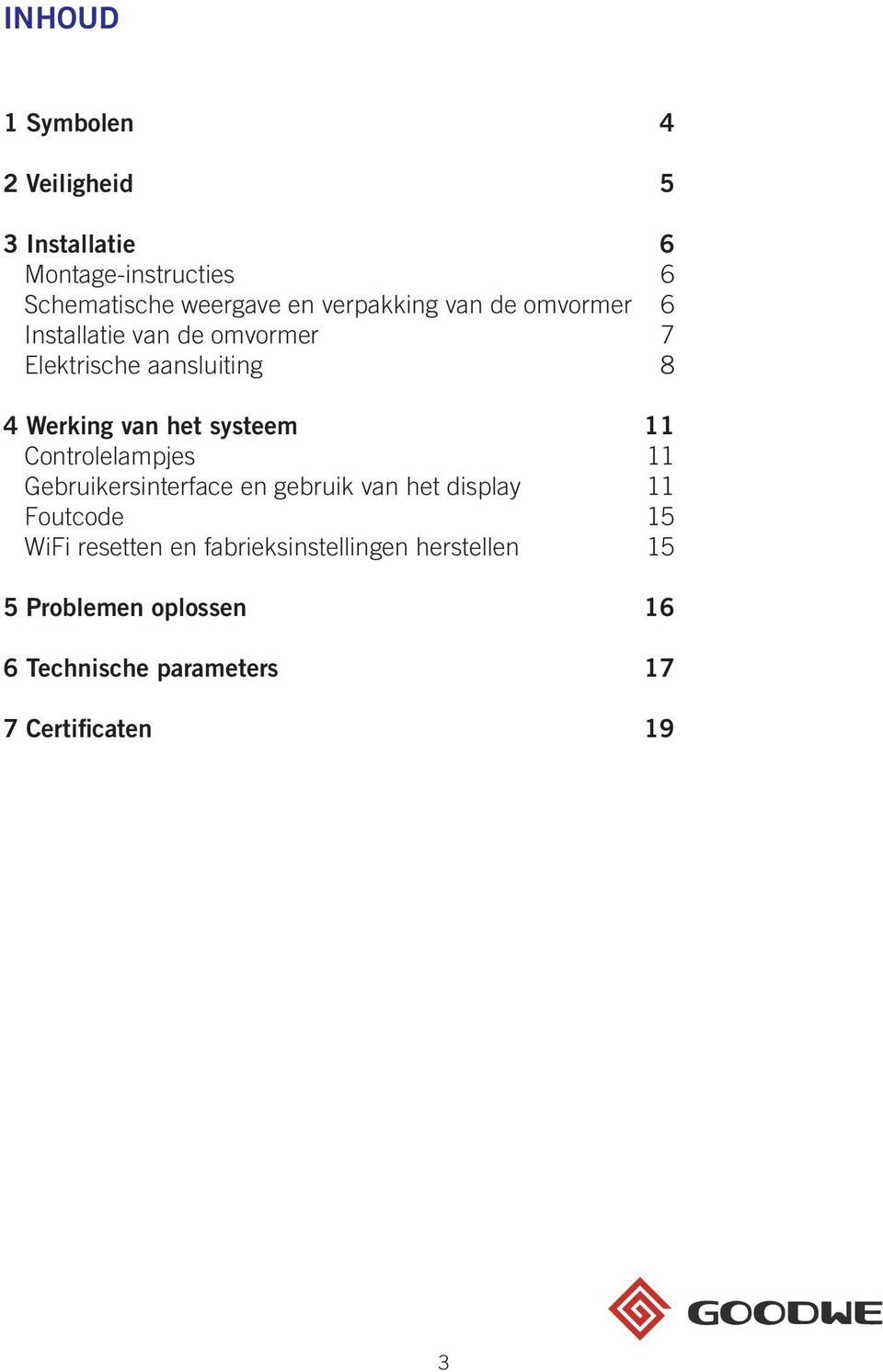 systeem 11 Controlelampjes 11 Gebruikersinterface en gebruik van het display 11 Foutcode 15 WiFi