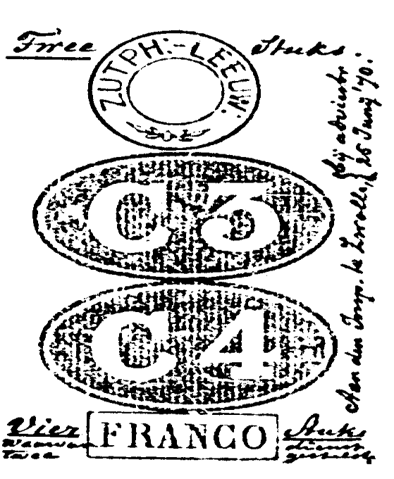 ZUTP: LEEUW: TSTR 0020 1868-11-24 Twee afdrukken van takjestempels zijn aangebracht onder Zutphen op 24 november 1868.
