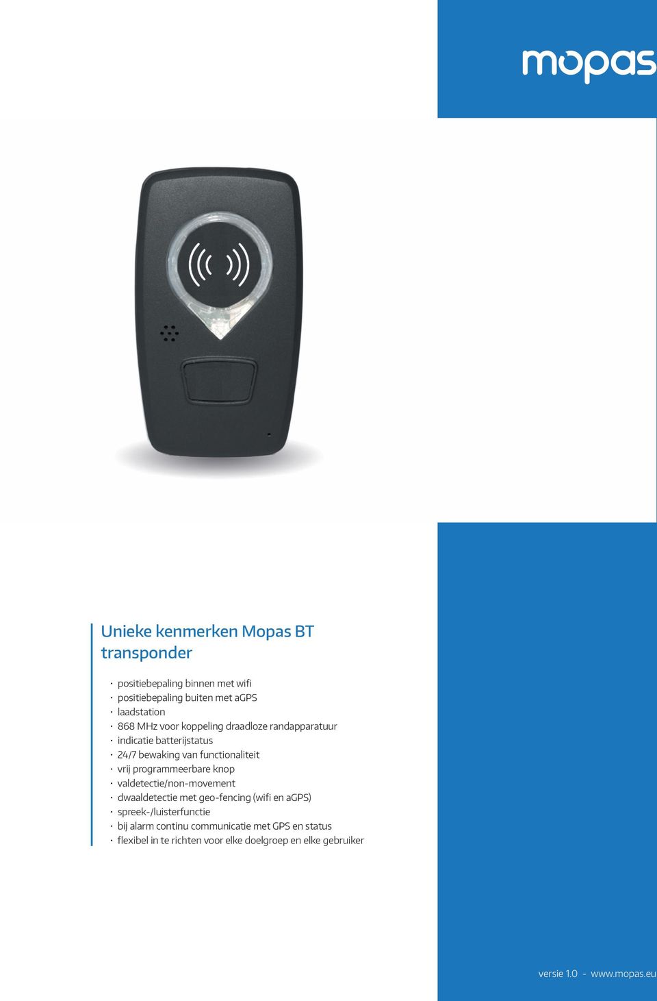 programmeerbare knop valdetectie/non-movement dwaaldetectie met geo-fencing (wifi en agps) spreek-/luisterfunctie bij