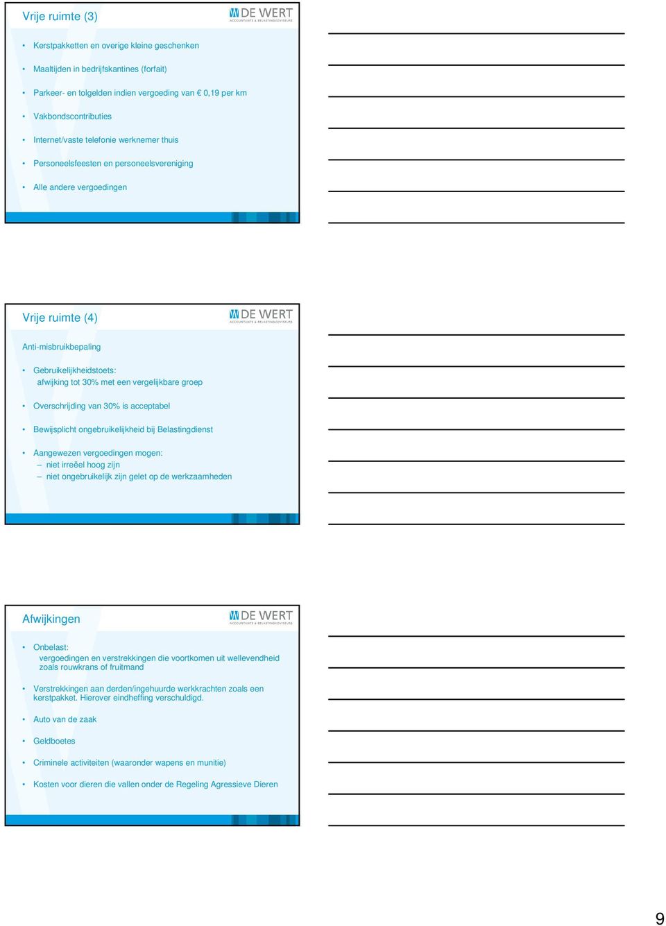 groep Overschrijding van 30% is acceptabel Bewijsplicht ongebruikelijkheid bij Belastingdienst Aangewezen vergoedingen mogen: niet irreëel hoog zijn niet ongebruikelijk zijn gelet op de werkzaamheden