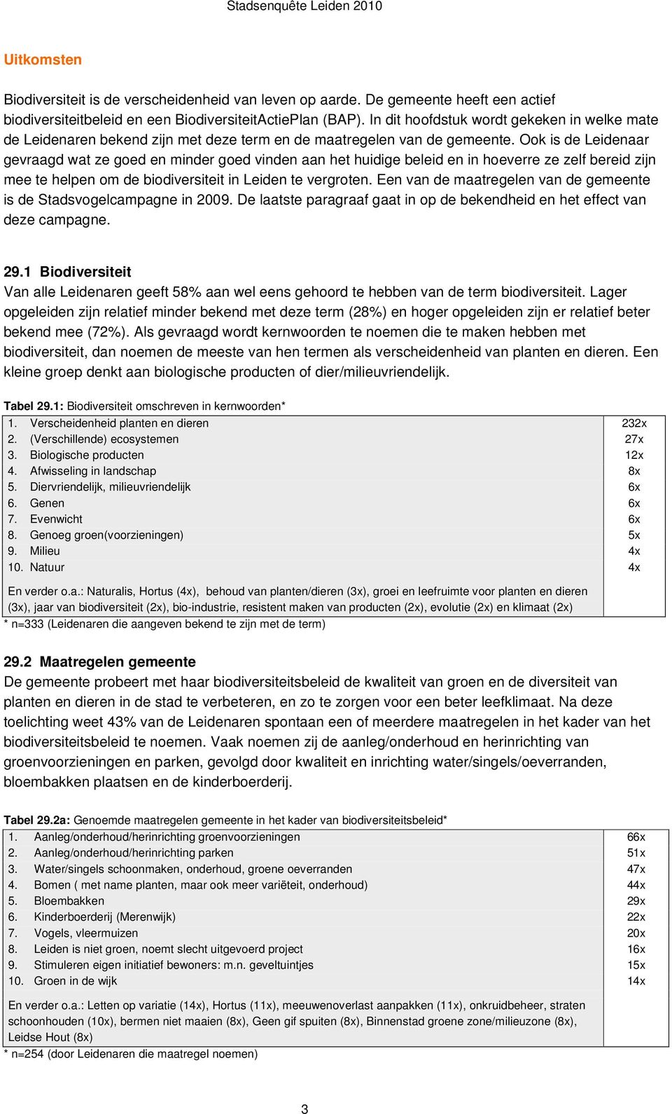 Ook is de Leidenaar gevraagd wat ze goed en minder goed vinden aan het huidige beleid en in hoeverre ze zelf bereid zijn mee te helpen om de biodiversiteit in Leiden te vergroten.