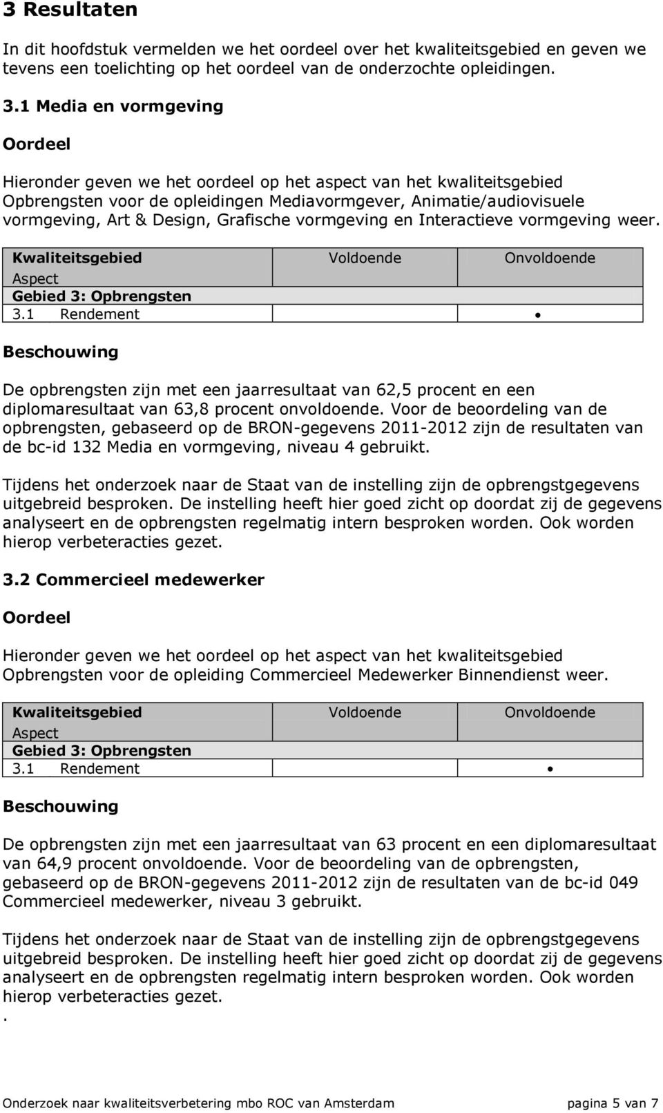 Grafische vormgeving en Interactieve vormgeving weer. Kwaliteitsgebied Voldoende Aspect Gebied 3: Opbrengsten 3.