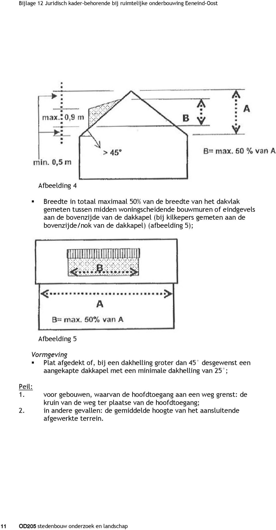 45 desgewenst een aangekapte dakkapel met een minimale dakhelling van 25 ; Peil: 1.