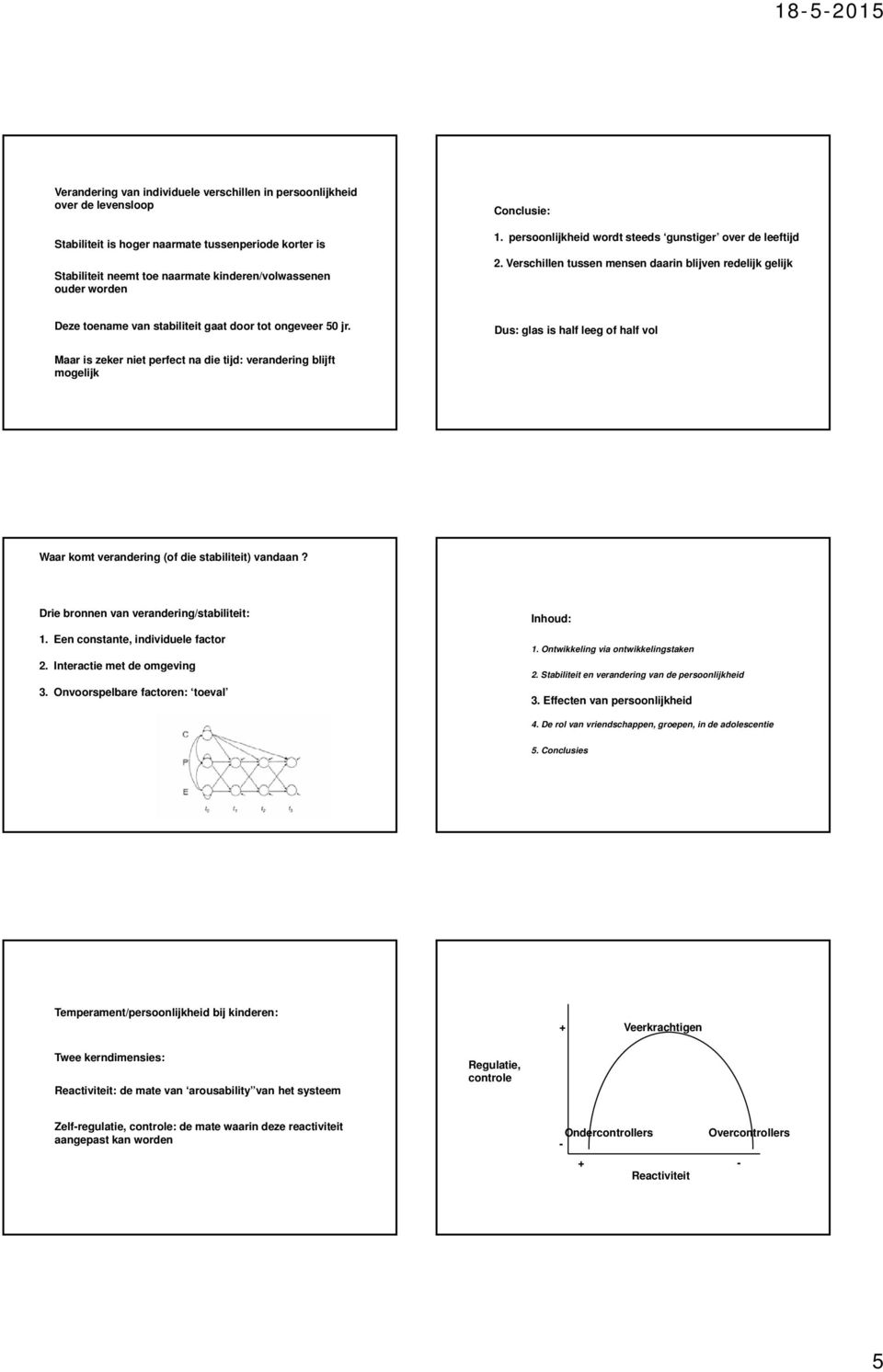 Dus: glas is half leeg of half vol Maar is zeker niet perfect na die tijd: verandering blijft mogelijk Waar komt verandering (of die stabiliteit) vandaan? Drie bronnen van verandering/stabiliteit: 1.