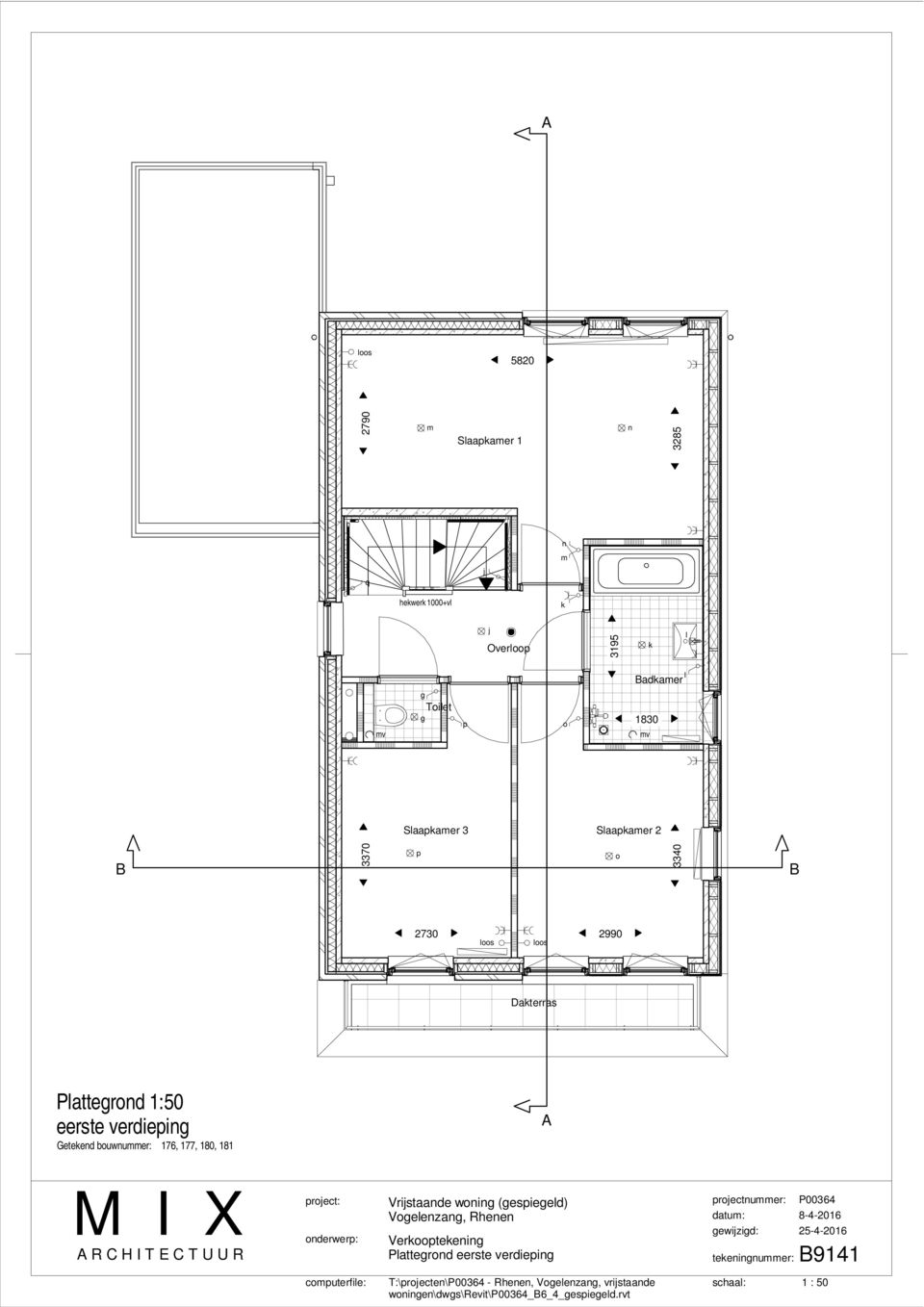 Dakterras Plattegrond 1:50 eerste verdieping A Vrijstaande woning (gespiegeld)