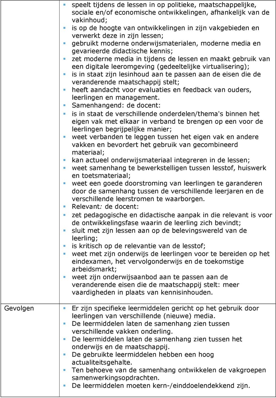 (gedeeltelijke virtualisering); is in staat zijn lesinhoud aan te passen aan de eisen die de veranderende maatschappij stelt; heeft aandacht voor evaluaties en feedback van ouders, leerlingen en