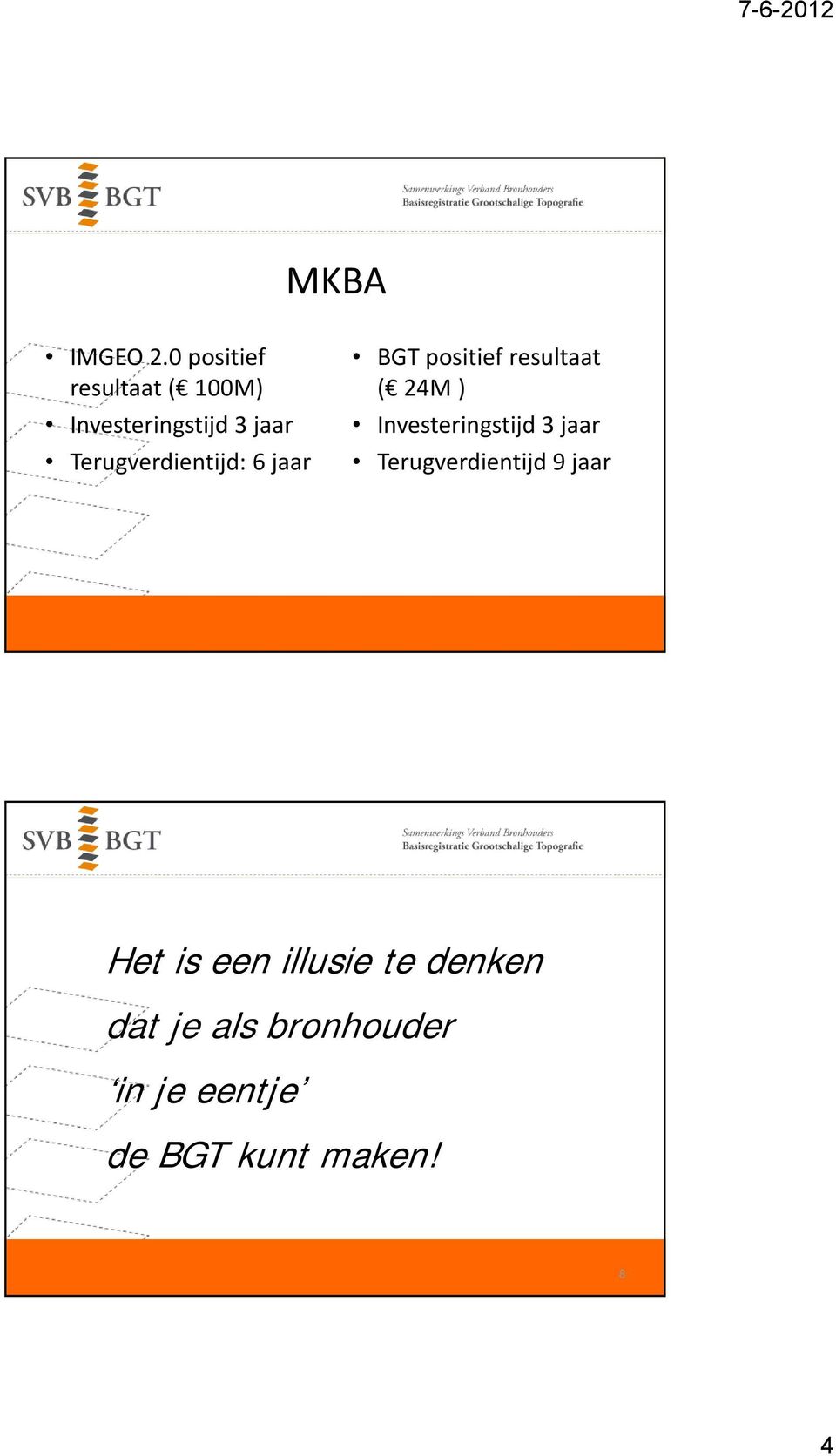 Terugverdientijd: 6 jaar BGT positief resultaat ( 24M )