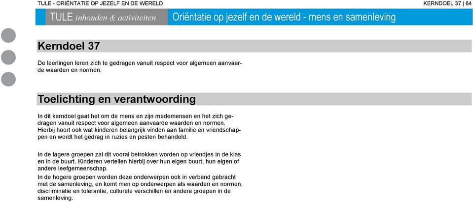 Toelichting en verantwoording In dit kerndoel gaat het om de mens en zijn medemensen en het zich gedragen vanuit  Hierbij hoort ook wat kinderen belangrijk vinden aan familie en vriendschappen en