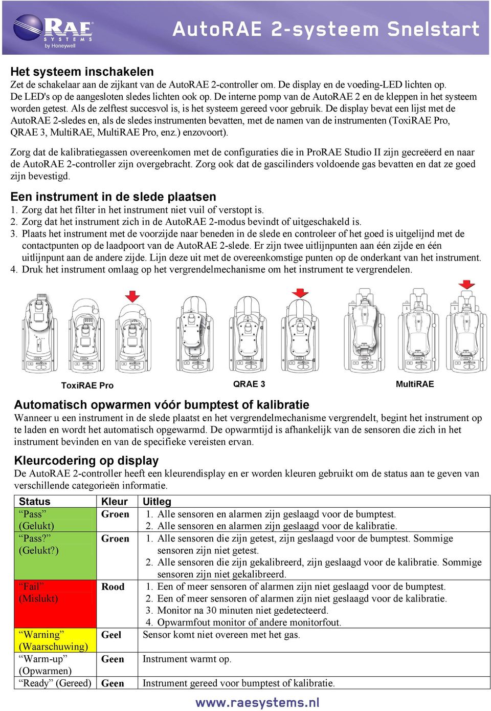 De display bevat een lijst met de AutoRAE 2-sledes en, als de sledes instrumenten bevatten, met de namen van de instrumenten (ToxiRAE Pro, QRAE 3, MultiRAE, MultiRAE Pro, enz.) enzovoort).