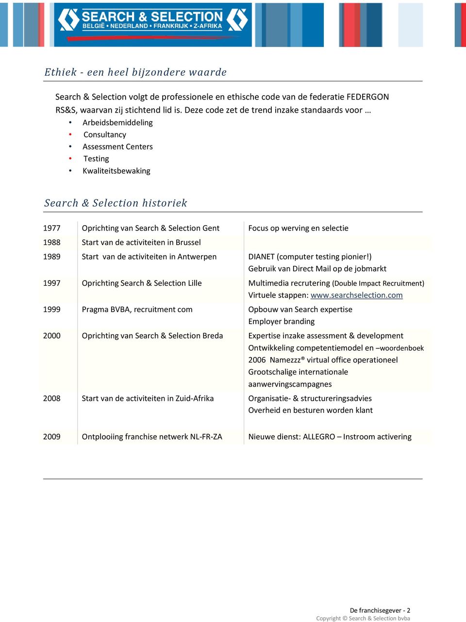 Focus op werving en selectie 1988 Start van de activiteiten in Brussel 1989 Start van de activiteiten in Antwerpen DIANET (computer testing pionier!