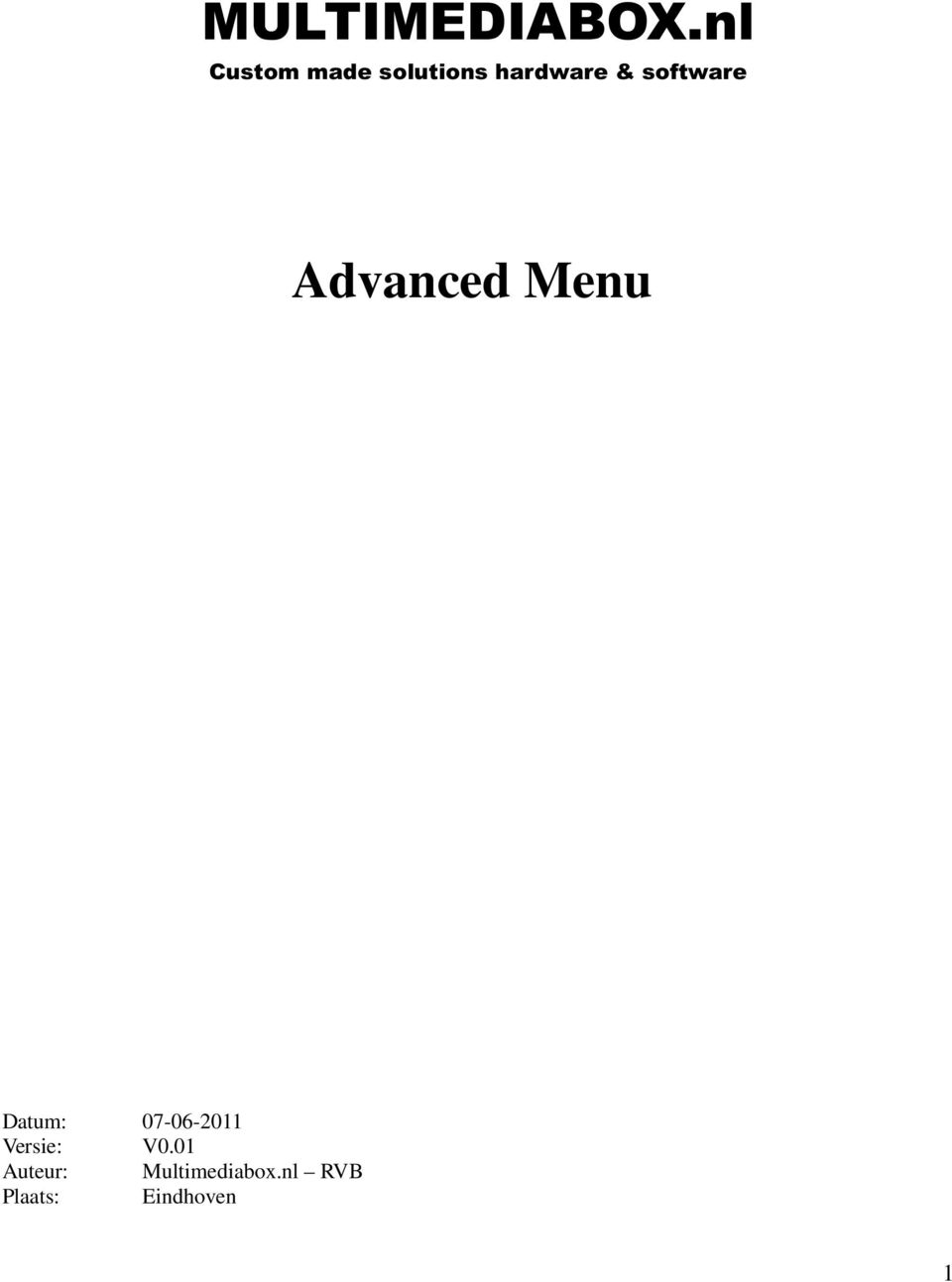 software Advanced Menu Datum: