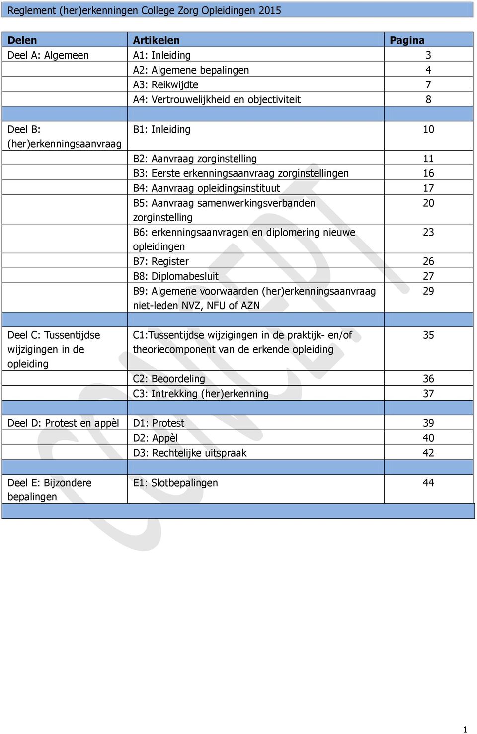 samenwerkingsverbanden zorginstelling B6: erkenningsaanvragen en diplomering nieuwe opleidingen B7: Register 26 B8: Diplomabesluit 27 B9: Algemene voorwaarden (her)erkenningsaanvraag niet-leden NVZ,