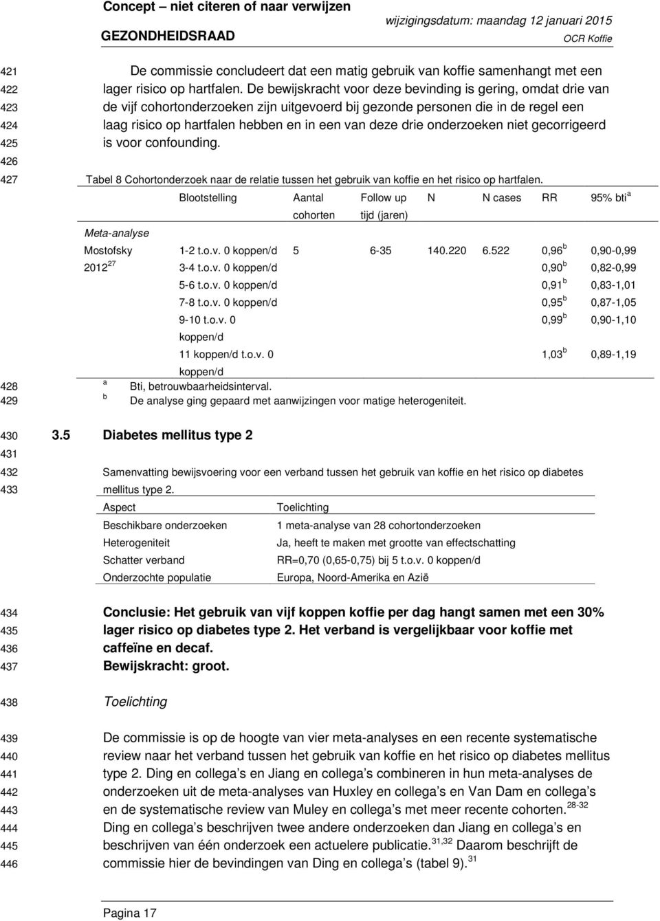 De bewijskracht voor deze bevinding is gering, omdat drie van de vijf cohortonderzoeken zijn uitgevoerd bij gezonde personen die in de regel een laag risico op hartfalen hebben en in een van deze