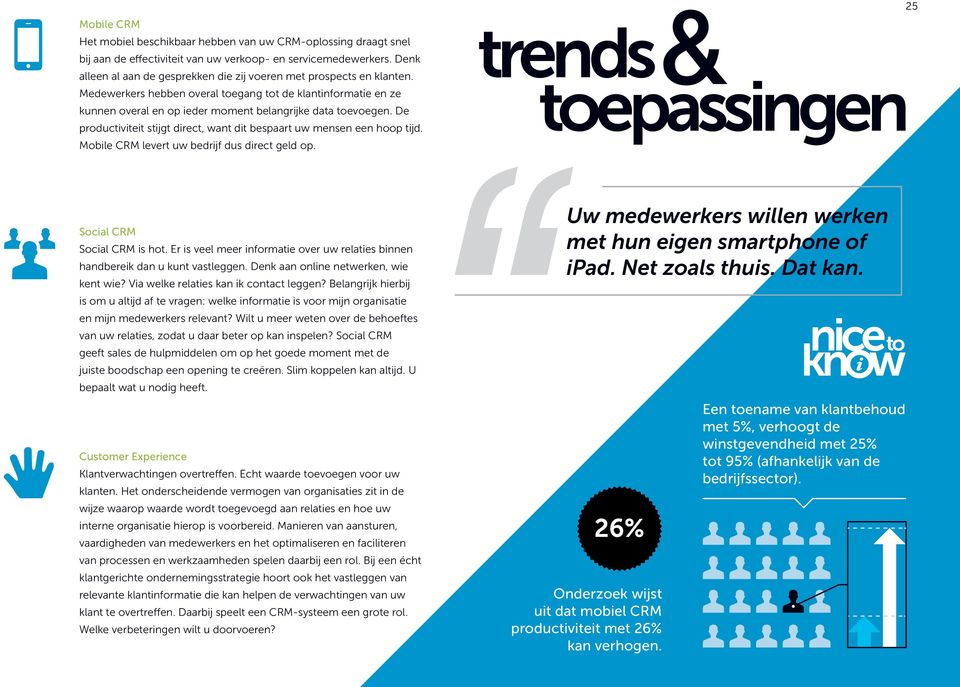 De productiviteit stijgt direct, want dit bespaart uw mensen een hoop tijd. Mobile CRM levert uw bedrijf dus direct geld op. 25 Social CRM Social CRM is hot.