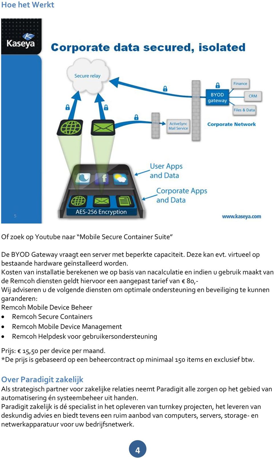 optimale ondersteuning en beveiliging te kunnen garanderen: Remcoh Mobile Device Beheer Remcoh Secure Containers Remcoh Mobile Device Management Remcoh Helpdesk voor gebruikersondersteuning Prijs: