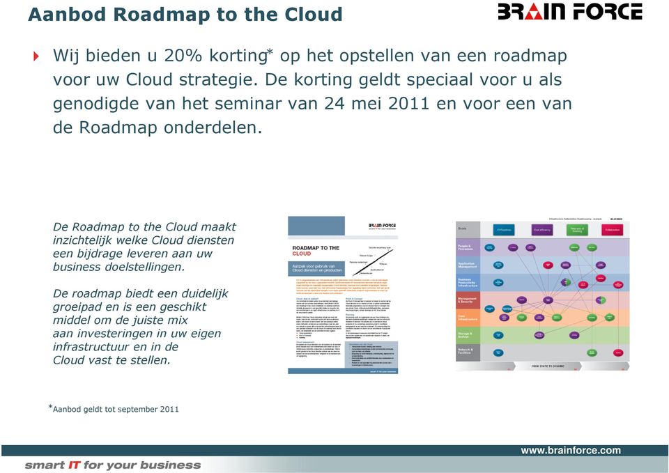 De Roadmap to the Cloud maakt inzichtelijk welke Cloud diensten een bijdrage leveren aan uw business doelstellingen.