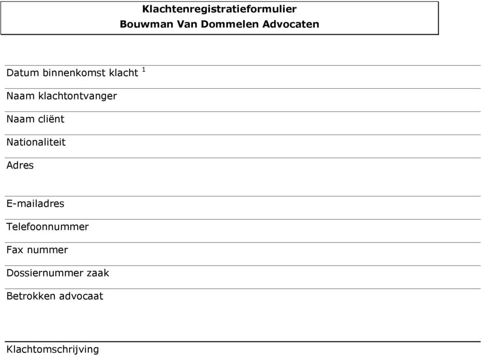 Naam cliënt Nationaliteit Adres E-mailadres Telefoonnummer