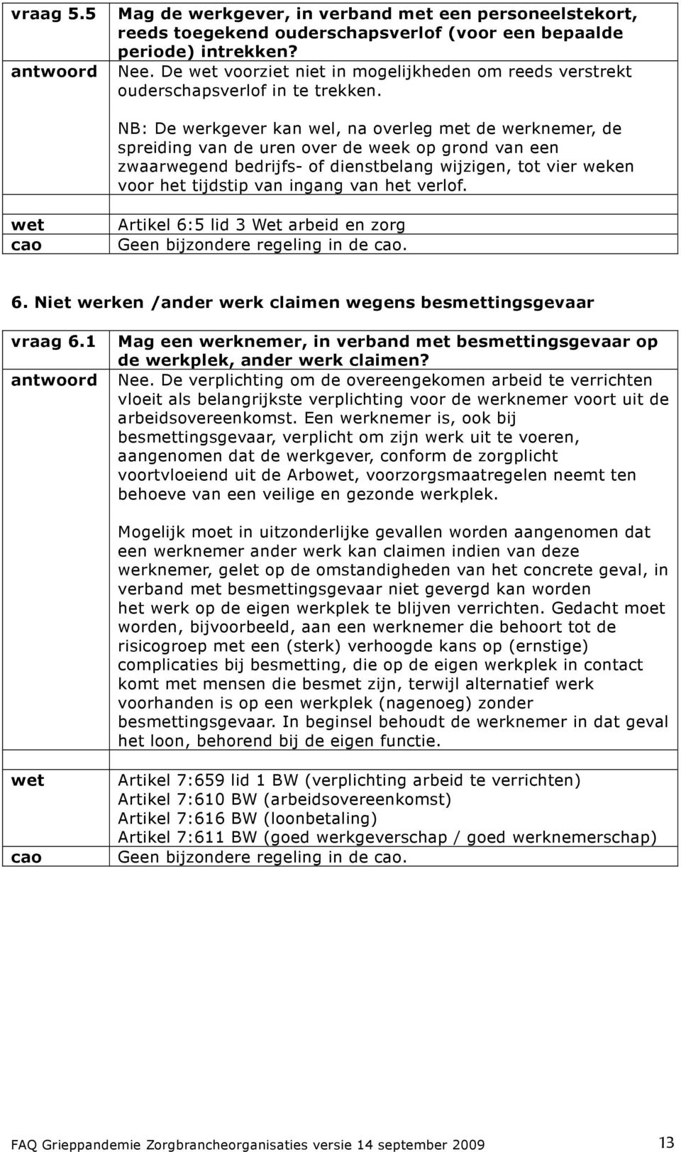 NB: De werkgever kan wel, na overleg met de werknemer, de spreiding van de uren over de week op grond van een zwaarwegend bedrijfs- of dienstbelang wijzigen, tot vier weken voor het tijdstip van