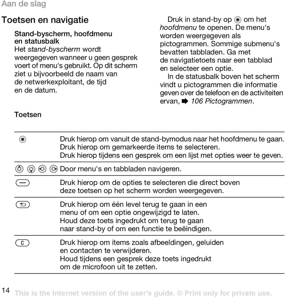 Sommige submenu's bevatten tabbladen. Ga met de navigatietoets naar een tabblad en selecteer een optie.